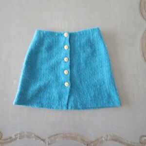 Kookai Turquoise Mini Skirt with Gold Buttons